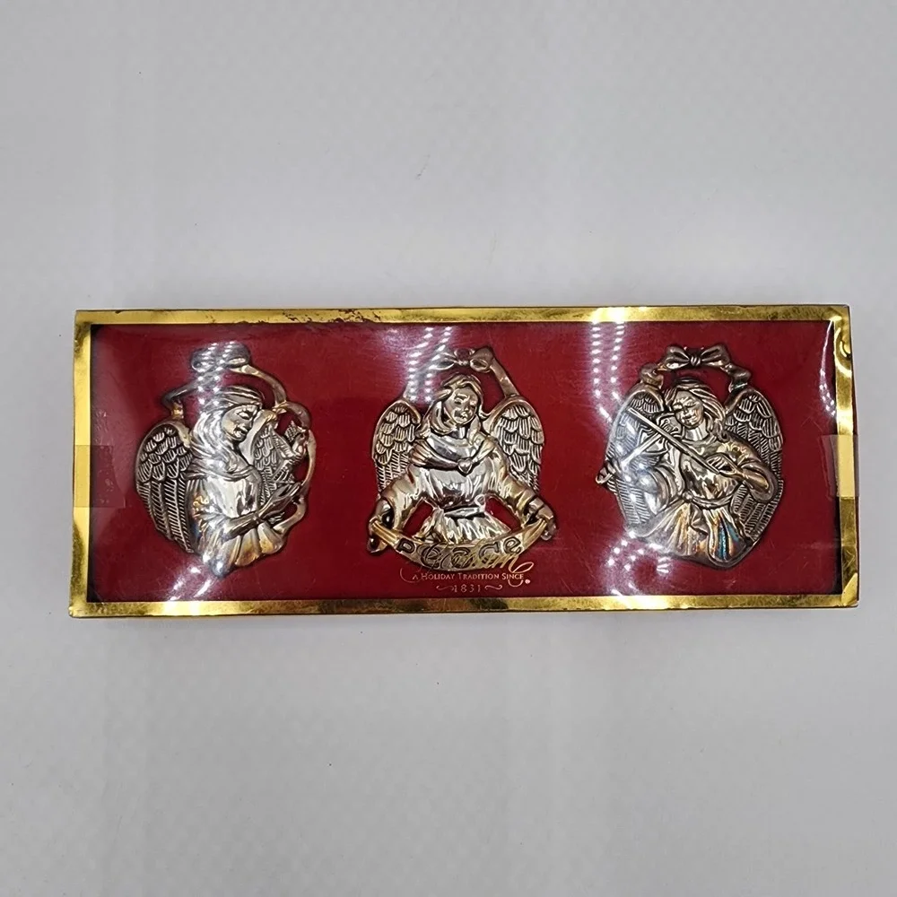 Gorham Silverplated Angel Ornament‎ Set Peace Harp Violin Christmas Set of 3